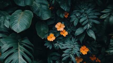 Lush greenery with vibrant orange flowers