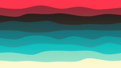 Red, skin and blue coloured wave patterned background with a flowing design