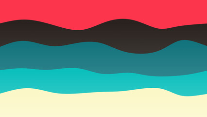 Red, skin and blue coloured wave patterned background with a flowing design
