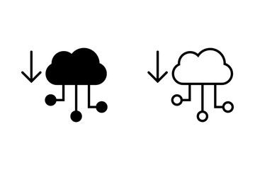 Cloud computing vector icon in linear, outline and black isolated on white background