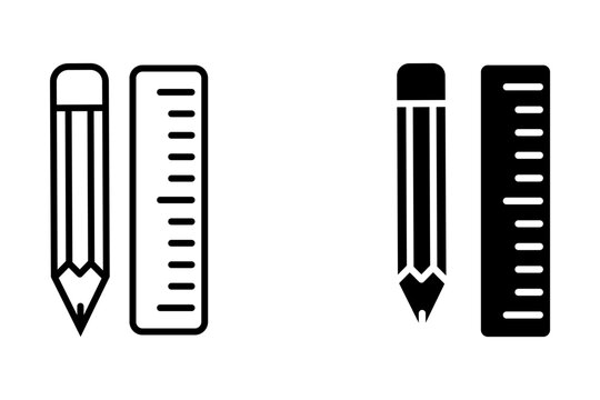 Pencil and ruler icon in trendy outline and black style design. Vector graphic illustration. Pencil and ruler icon for website design, app, logo, and ui. Vector file.