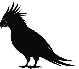 Black Parrot Silhouette with Distinctive Crest – Vector Illustration.