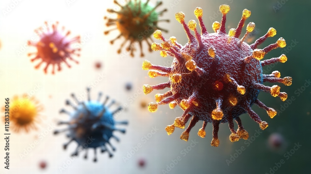 Poster colorful microbial structures intricate details of viruses and their unique features
