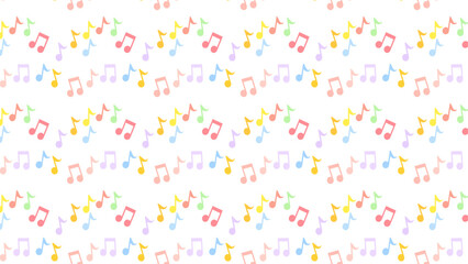 Seamless background illustration of rainbow colored musical notes.
