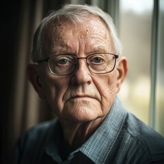 thoughtful elderly man looking out the window