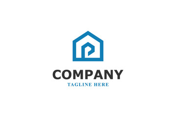 letter p with house and building