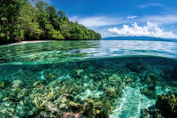 Obraz premium vibrant underwater coral reef with clear blue water