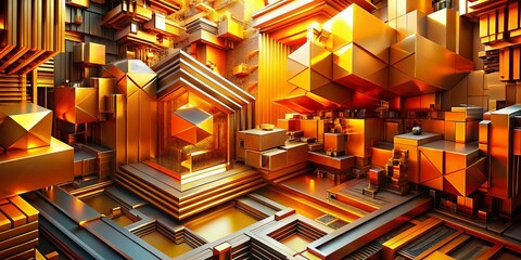 Fototapeta premium Abstract Geometric Orange Yellow Shapes - Dynamic Design