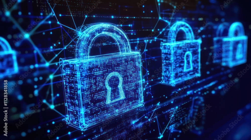 Poster digital locks representing cybersecurity and data protection