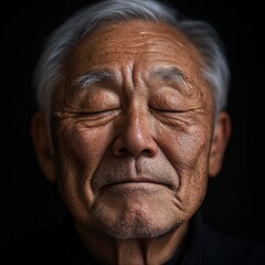 serene portrait of an elderly man with closed eyes