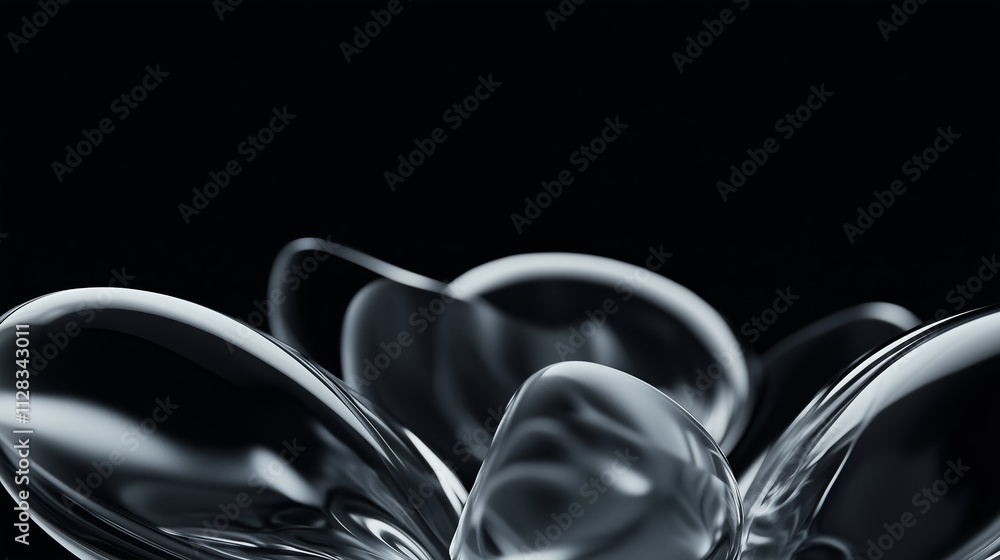 Poster abstract liquid forms create dynamic shapes against a dark background with smooth reflections and te