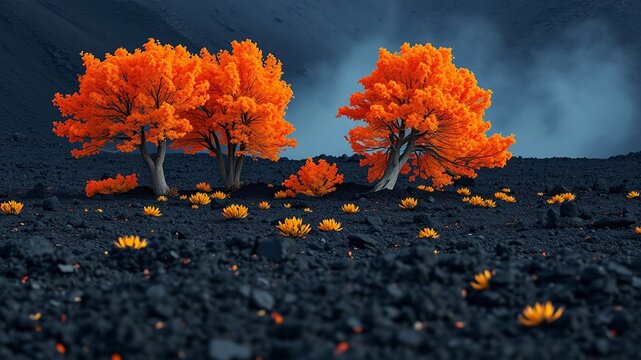 Autumn Lava Fields Conguillio National Park Chile - Colorful Foliage