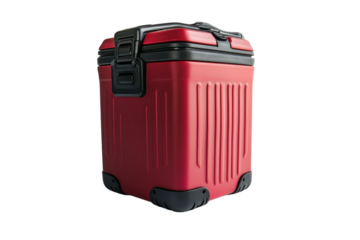Stylish red cooler designed for outdoor activities and travel with durable construction and ample storage capacity