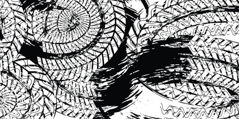 Auto tire tread grunge element. Car and motorcycle tire pattern, wheel tyre tread track. Black tyre print.