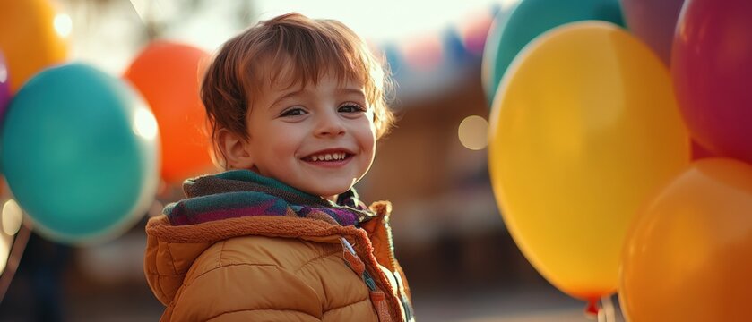 happy child smiling with colorful balloons