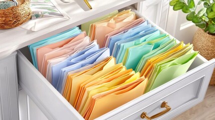 Obraz premium Colorful Folders in a White Drawer