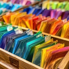 Obraz premium Colorful Samples in Wooden Drawer.