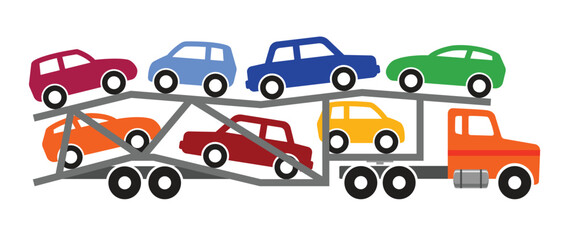 simple car auto transport truck articulated silhouette side view icon symbol vector isolated on transparent background