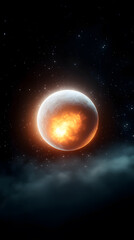 Dynamic planet eruption outer space digital art cosmic environment celestial view explosive concept for seo impact