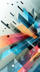 Abstract geometric background with vibrant intersecting shapes and lines in warm and cool tones, creating a dynamic and futuristic design
