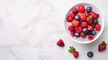 A bowl of fresh berries on a marble surface, ideal for healthy eating or dessert ideas.