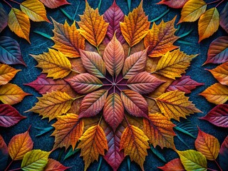 Drone Shot: Colorful Autumn Leaves Pattern on Dark Background