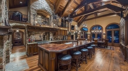 Fototapeta premium Rustic and Cozy Interior of a Luxurious Alpine Lodge