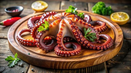 Fresh Cooked Octopus Tentacles: Delicious Seafood Dish - Candid Photography
