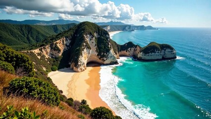 Gold Coast Froggy Beach Panorama from Danger Cliffs - Queensland Australia, Stunning Coastal View