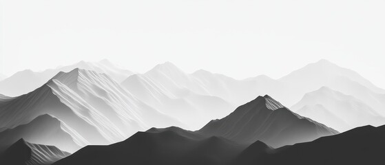Serene Black and White Mountain Landscape with Soft Light Gradients