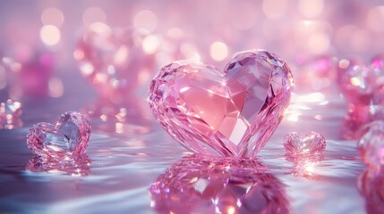 Fototapeta premium Pink Crystal Hearts Sparkling Background