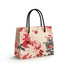 Creative design of shopping bag in Chinese new year theme, isolated on white background, ai generated