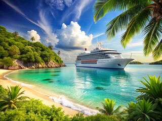 Obraz premium Luxury Cruise Ship Paradise Island Beach AI Photo