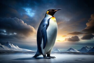 Obraz premium Majestic Emperor Penguin Night Photography, Isolated White Background, Antarctic Wildlife, Bird, Winter, Polar, Nature, Animal