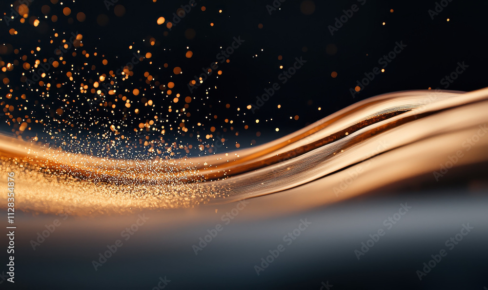 Aufkleber elegant abstract design with golden waves and shimmering particles in dynamic motion