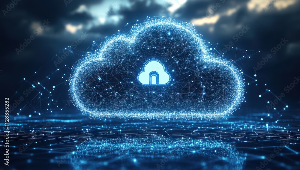 Aufkleber digital cloud concept with networks and connections representing cloud computing technology in a fut