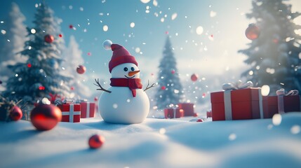 Obraz premium Snowman Standing Next to a Christmas Tree
