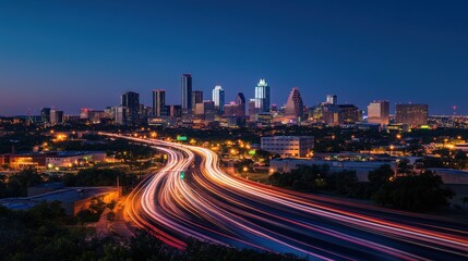 Obraz premium city skyline at dusk with light trails