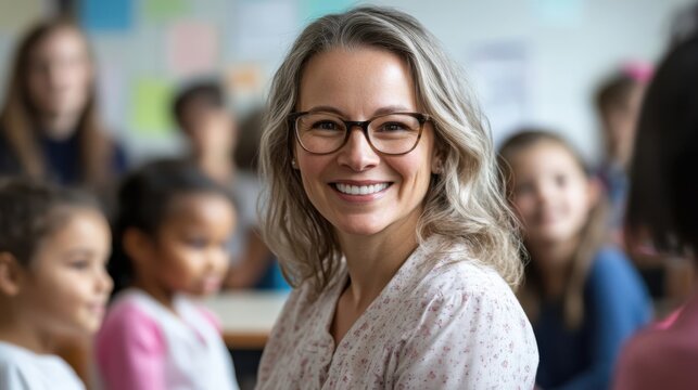 A collection of portrait photos of Caucasian teachers, from preschool to university professors, smiling in diverse classrooms