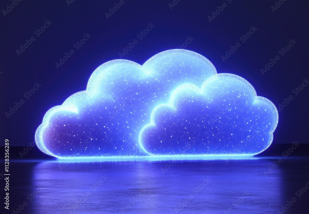 Poster ethereal blue clouds glowing in a dark space, creating a fantastical atmosphere with sparkles and li
