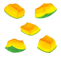 小さくカットされたカボチャのイラスト