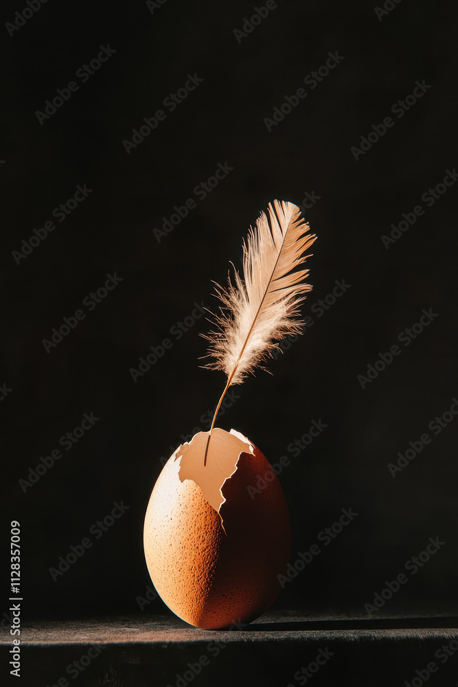 Aufkleber graceful equilibrium: an exploration of fragility and balance in a feathered eggshell shell scene