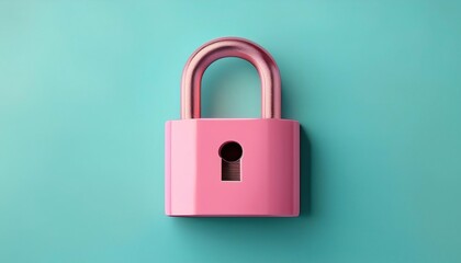 A pink padlock against a teal background, symbolizing security and protection.