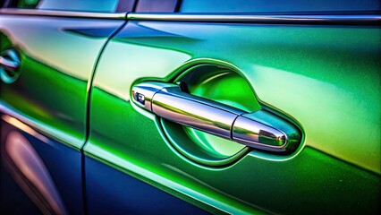 Naklejka premium Macro Photography: New Car Door Detail, Isolated White Background, Automotive Closeup, Paint Texture, Vehicle Door