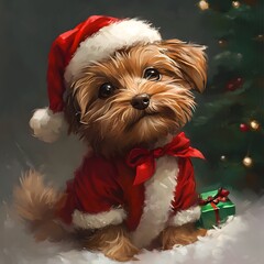 Furry Friend in Santa Hat and Coat, Considering Gift Theft