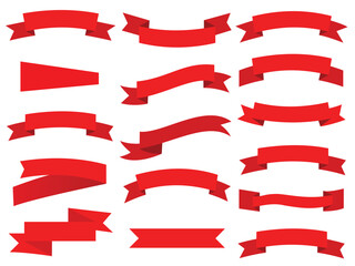Set of Creative Red Ribbon Vector Illustrations.