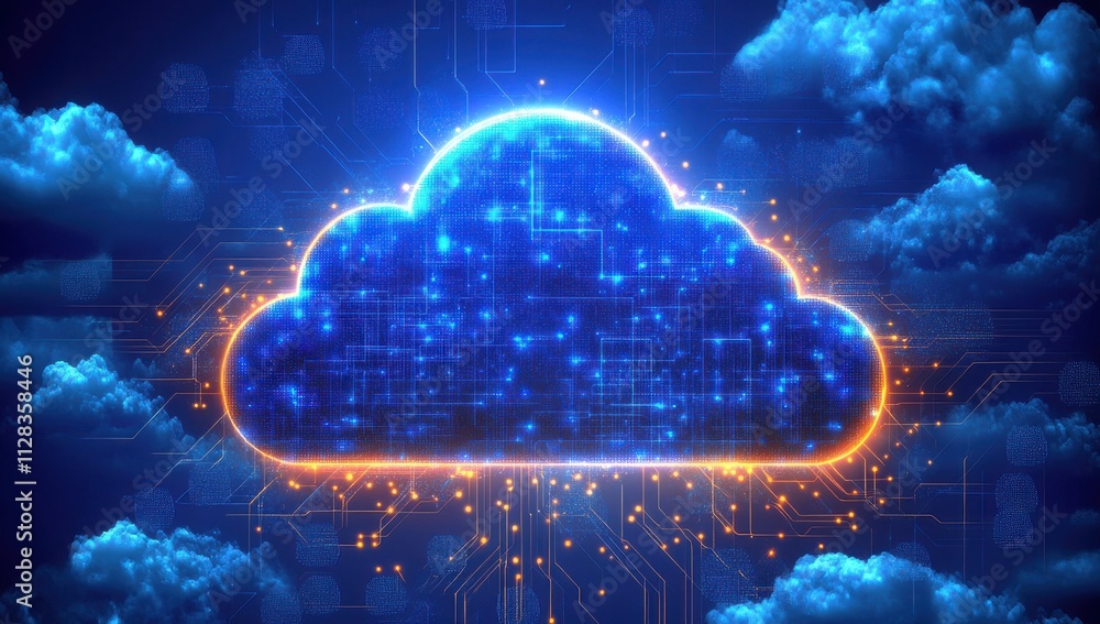 Aufkleber futuristic digital cloud computing concept with glowing elements and technology background represent