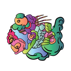 monster, face ,eyes doodle art. Colorful art . vector illustrations. smile face. A screaming mouth. Monster Biting.