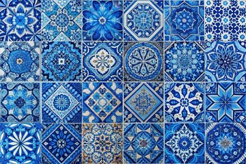 Trendy Blue Geometric Mosaic Tiles - Seamless Patterns
