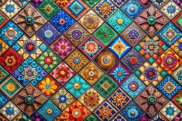 Vibrant Mosaic Tiles, Artistic Square Background, Colorful Design